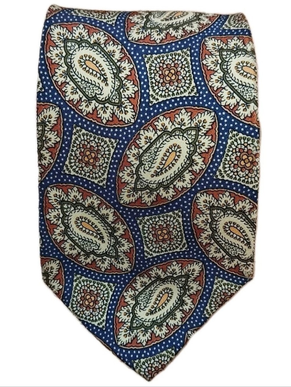 Vintage Giorgio Armani Cravette Italian Silk Mens Neck Tie Navy Brown Paisley